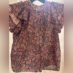 Ulla Johnson Black and Red Patterned Blouse